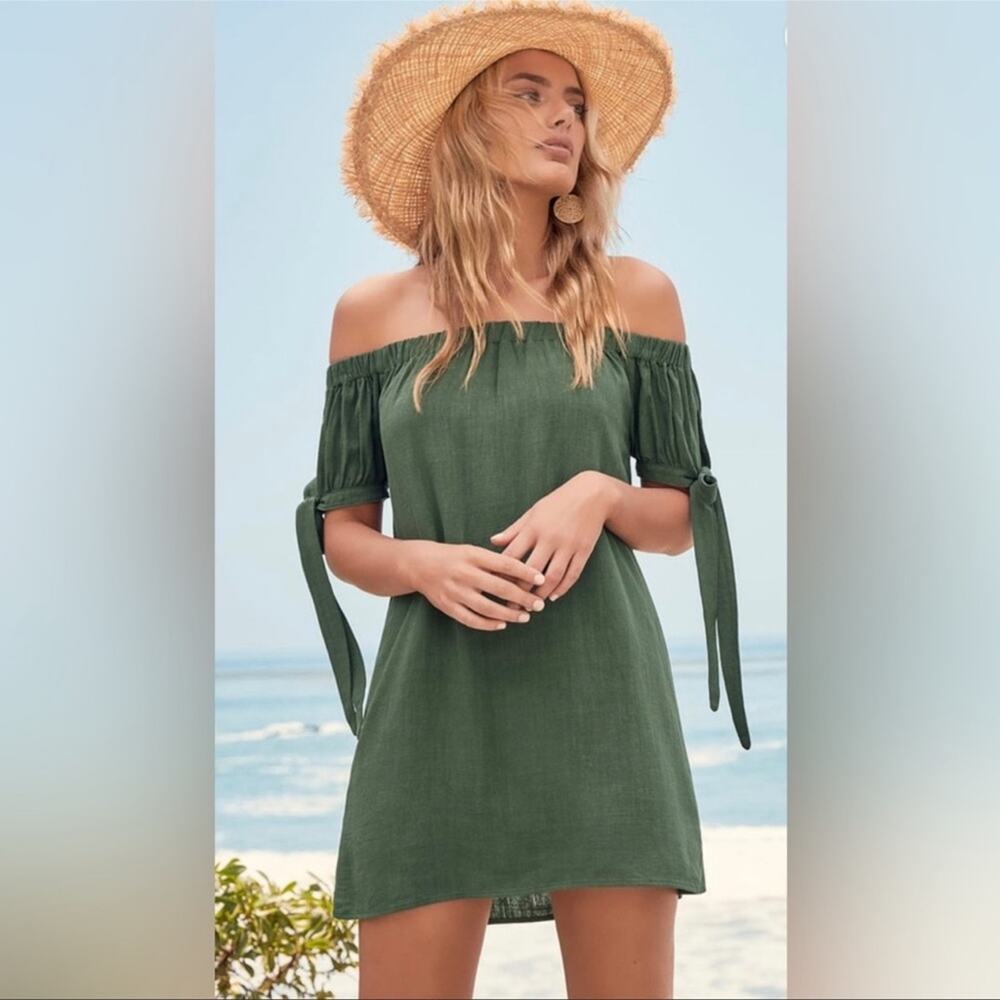 Lulu’s Al Fresco Evenings Olive Green Off-the-Shoulder Dress Size XS
